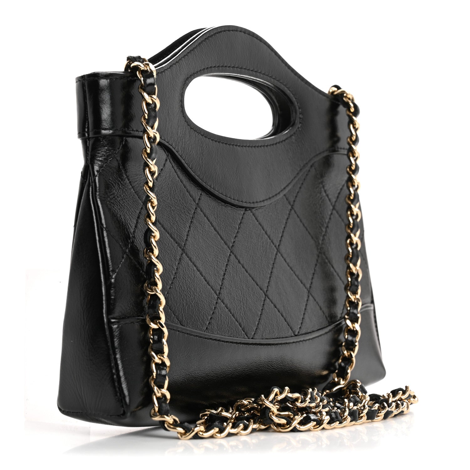 Chanel Shiny Crumpled Calfskin Quilted Nano 31 Shopping Bag Black 3 of 13