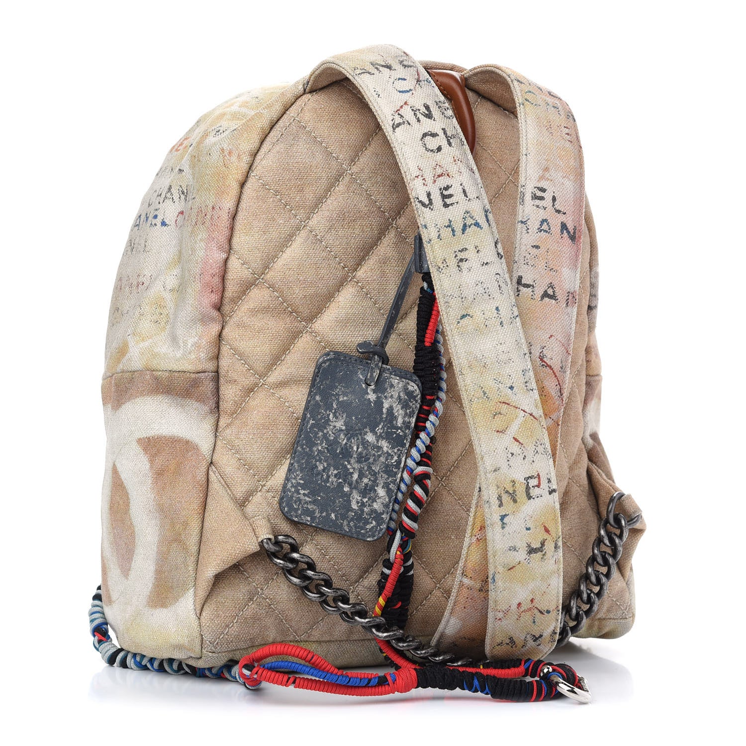 Chanel Graffiti Printed Canvas Medium Backpack Beige 3 of 9