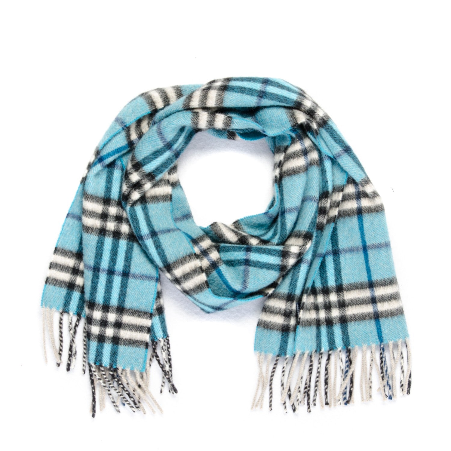 Burberry Cashmere Nova Check Fringe Scarf Blue 1 of 6