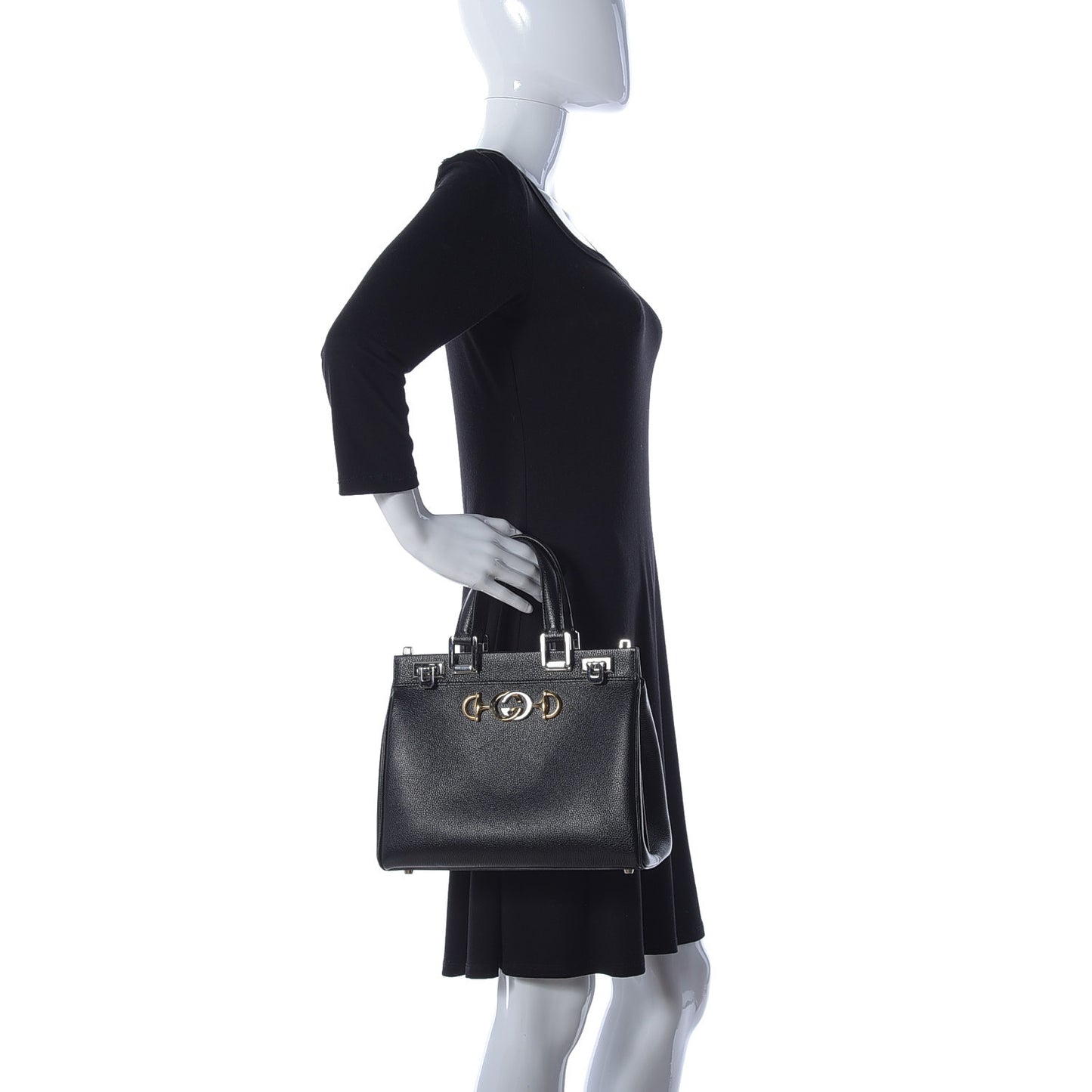 Grainy Calfskin Small Zumi Top Handle Bag Black