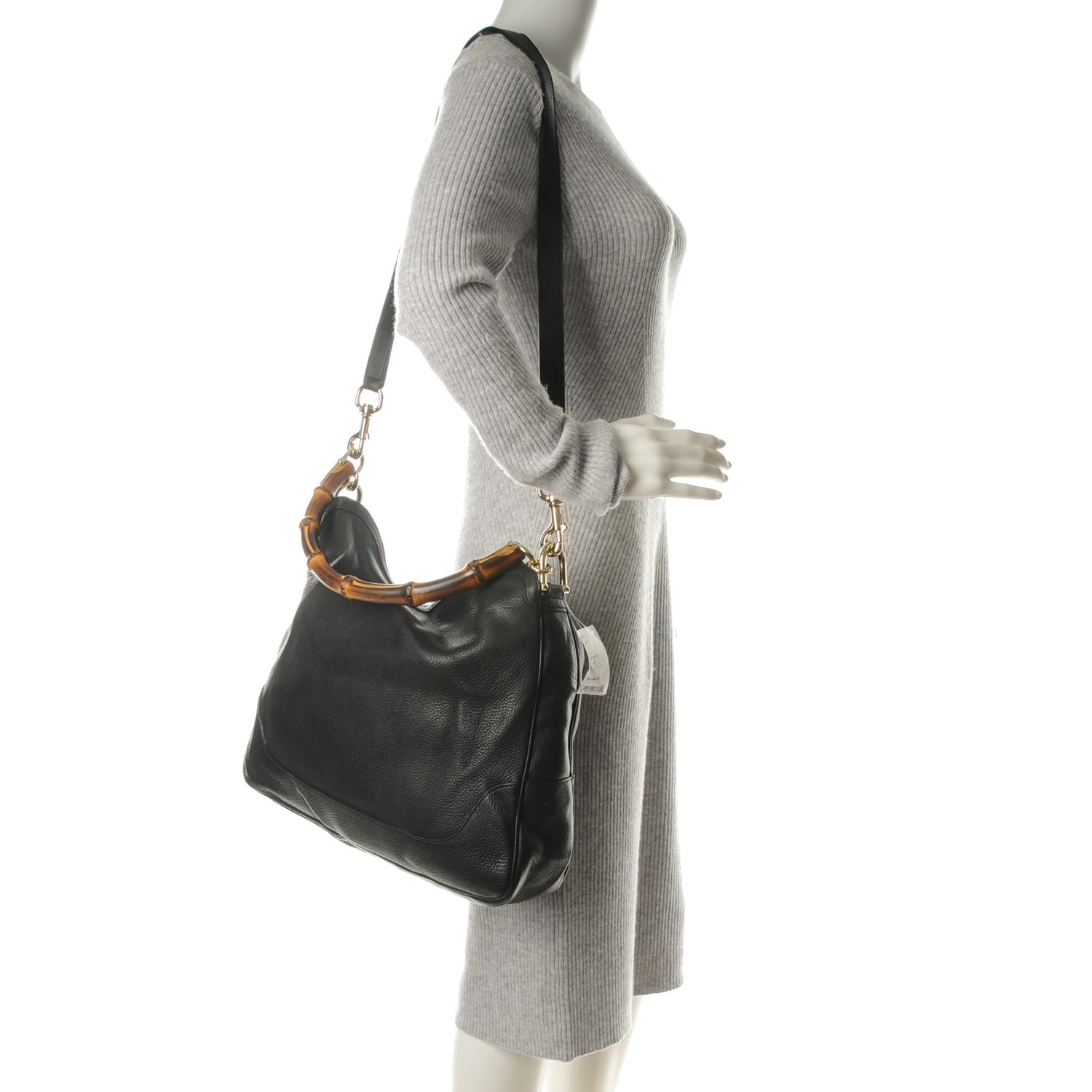 Gucci Pebbled Calfskin Medium Diana Bamboo Shoulder Bag Black 2 of 7