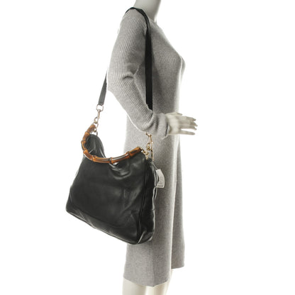Gucci Pebbled Calfskin Medium Diana Bamboo Shoulder Bag Black 2 of 7