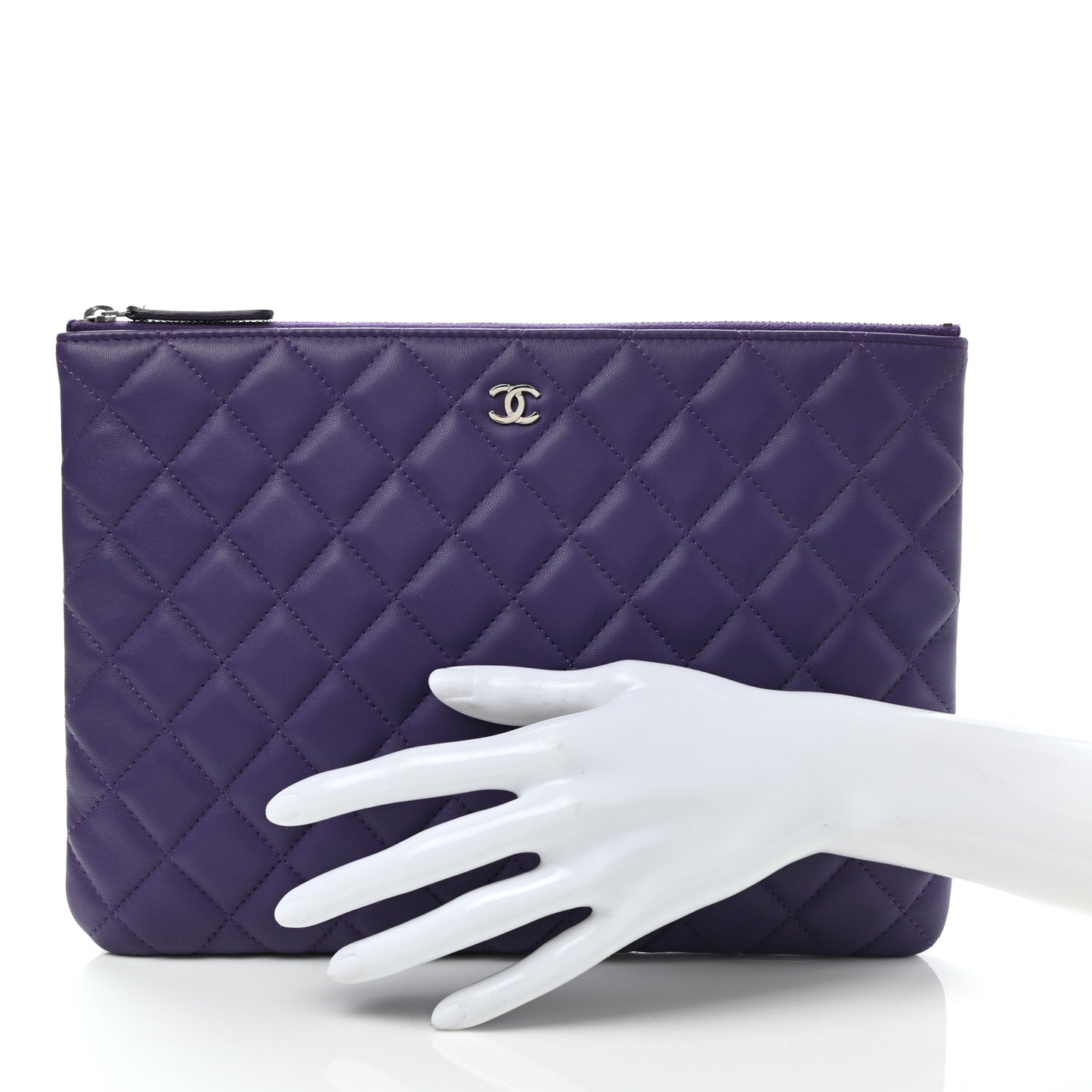 Lambskin Quilted Medium Cosmetic Case Purple