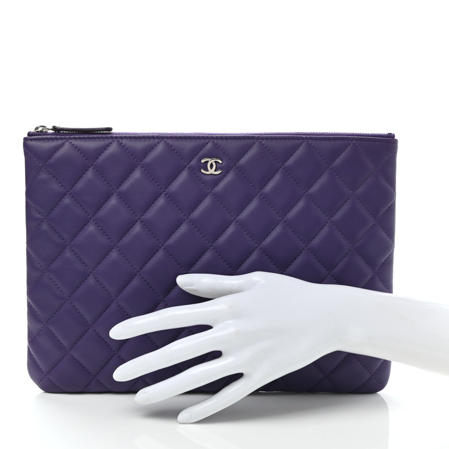 Chanel Lambskin Quilted Medium Cosmetic Case Purple 2 of 7
