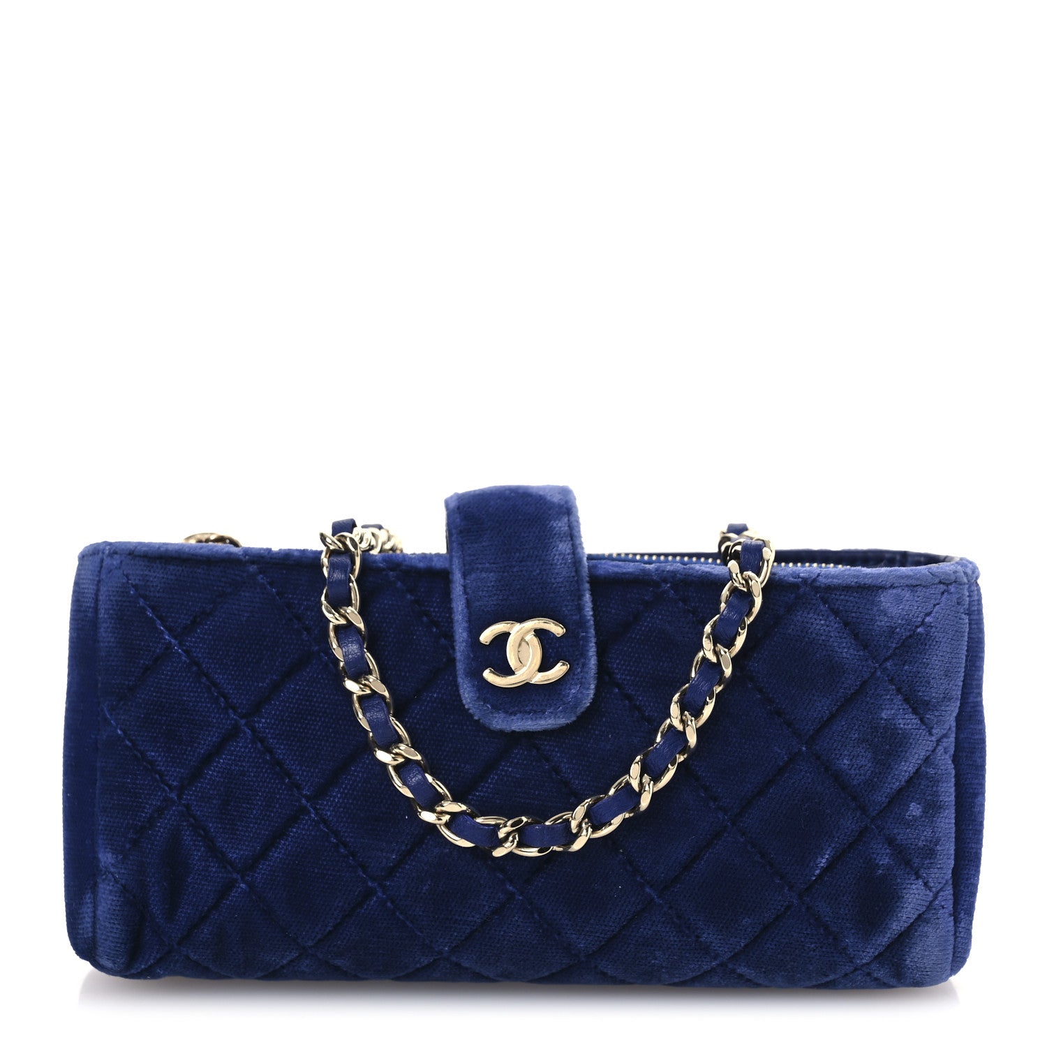Chanel Velvet Quilted Mini Phone Holder Crossbody Bag Blue 1 of 14