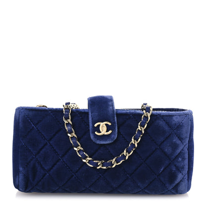 Chanel Velvet Quilted Mini Phone Holder Crossbody Bag Blue 1 of 14