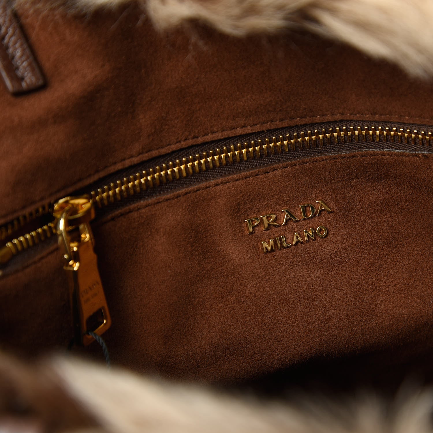 Prada Montone Shearling Fox Fur Saffiano Shoulder Bag Brown 8 of 10