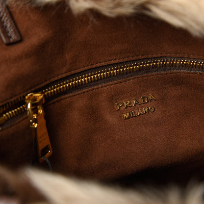 Prada Montone Shearling Fox Fur Saffiano Shoulder Bag Brown 8 of 10