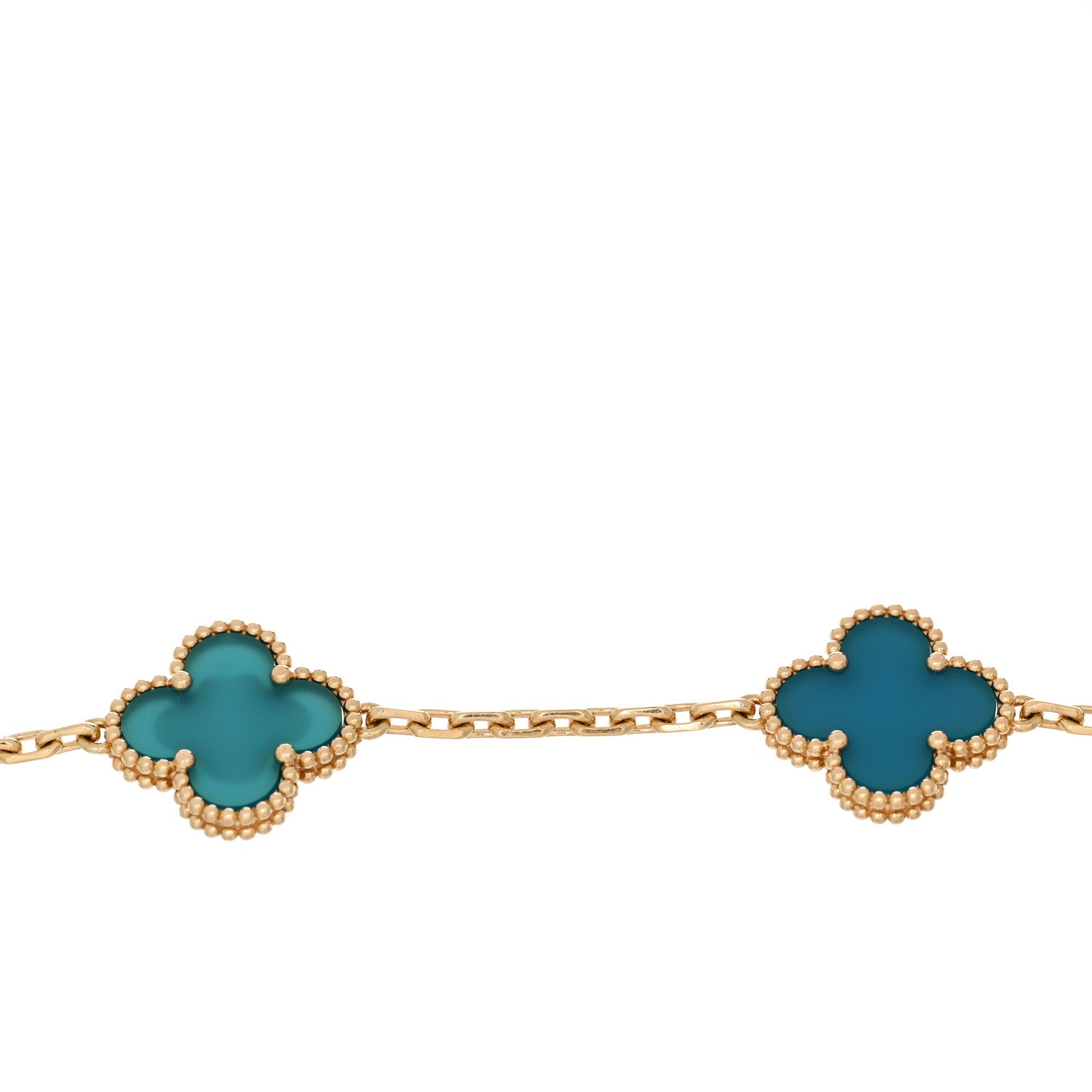 Van Cleef & Arpels 18K Yellow Gold Blue Agate 5 Motifs Vintage Alhambra Bracelet 4 of 5