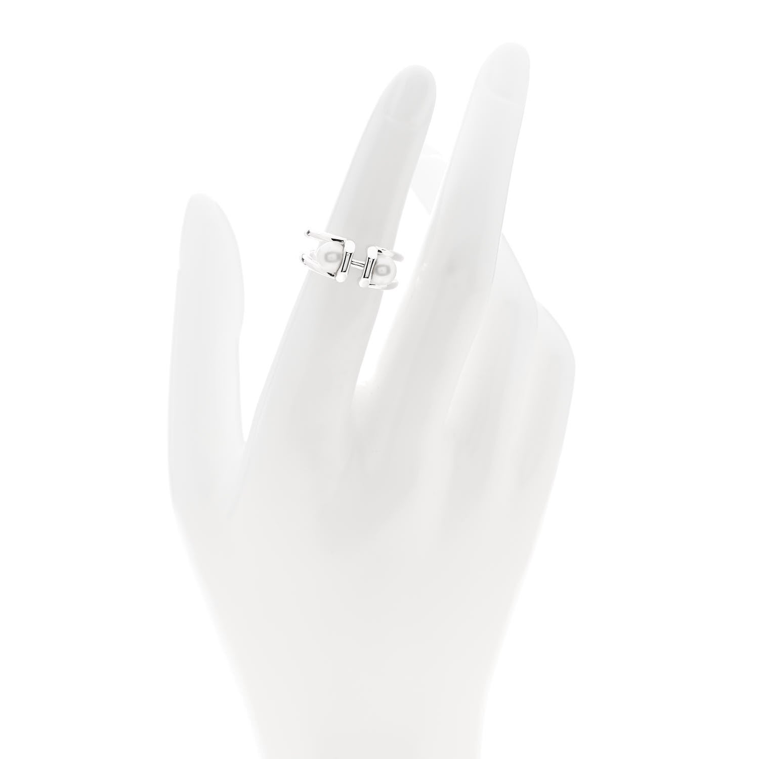 Tiffany Sterling Silver Pearl HardWear Double Pearl Ring 49 5 2 of 4