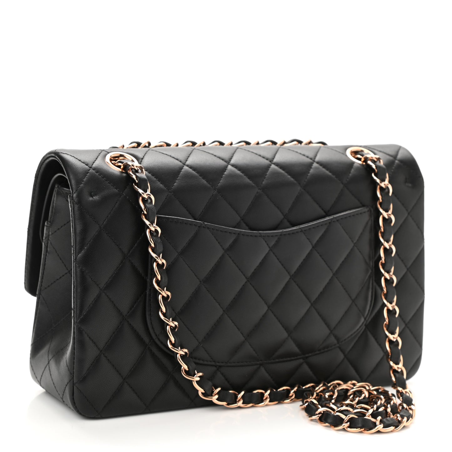 Lambskin Quilted Medium Double Flap Black