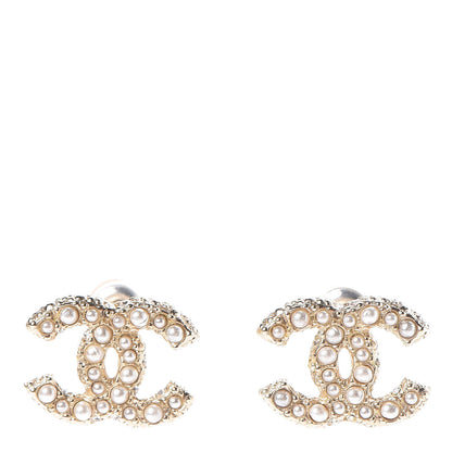 Chanel Pearl Crystal CC Earrings Gold 1 of 5