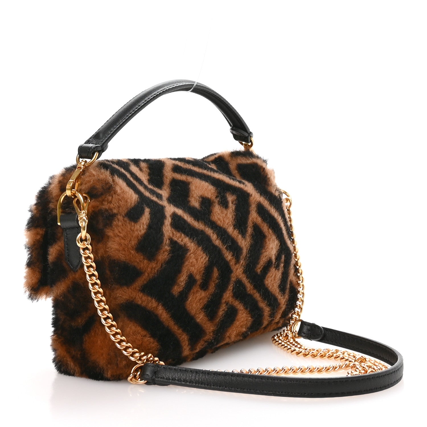 Fendi Shearling Vitello Dolce Macro FF 1974 Mini Tobacco Black 3 of 11