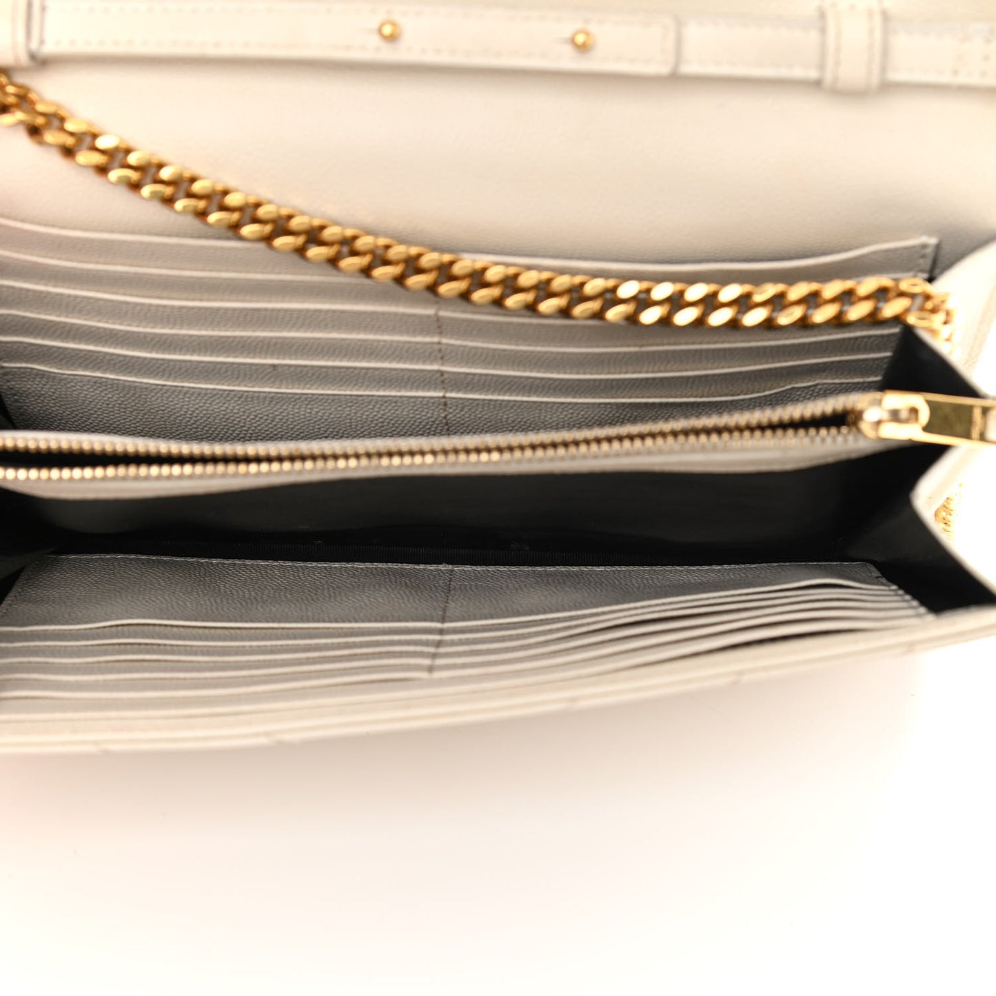 Grain De Poudre Matelasse Chevron Monogram Chain Wallet White