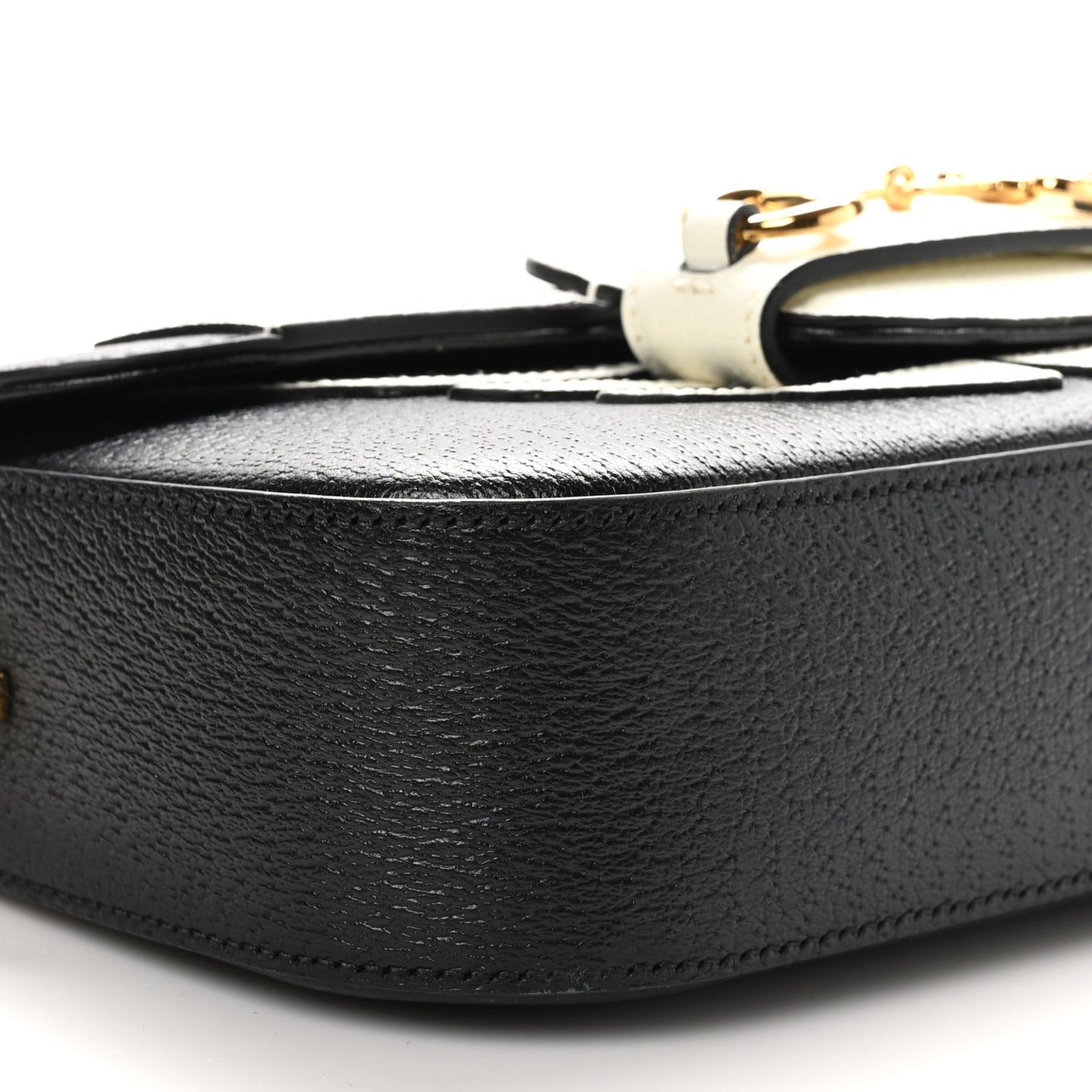 X ADIDAS Textured Dollar Calfskin Web Small Trefoil Horsebit 1955 Shoulder Bag Black Off White