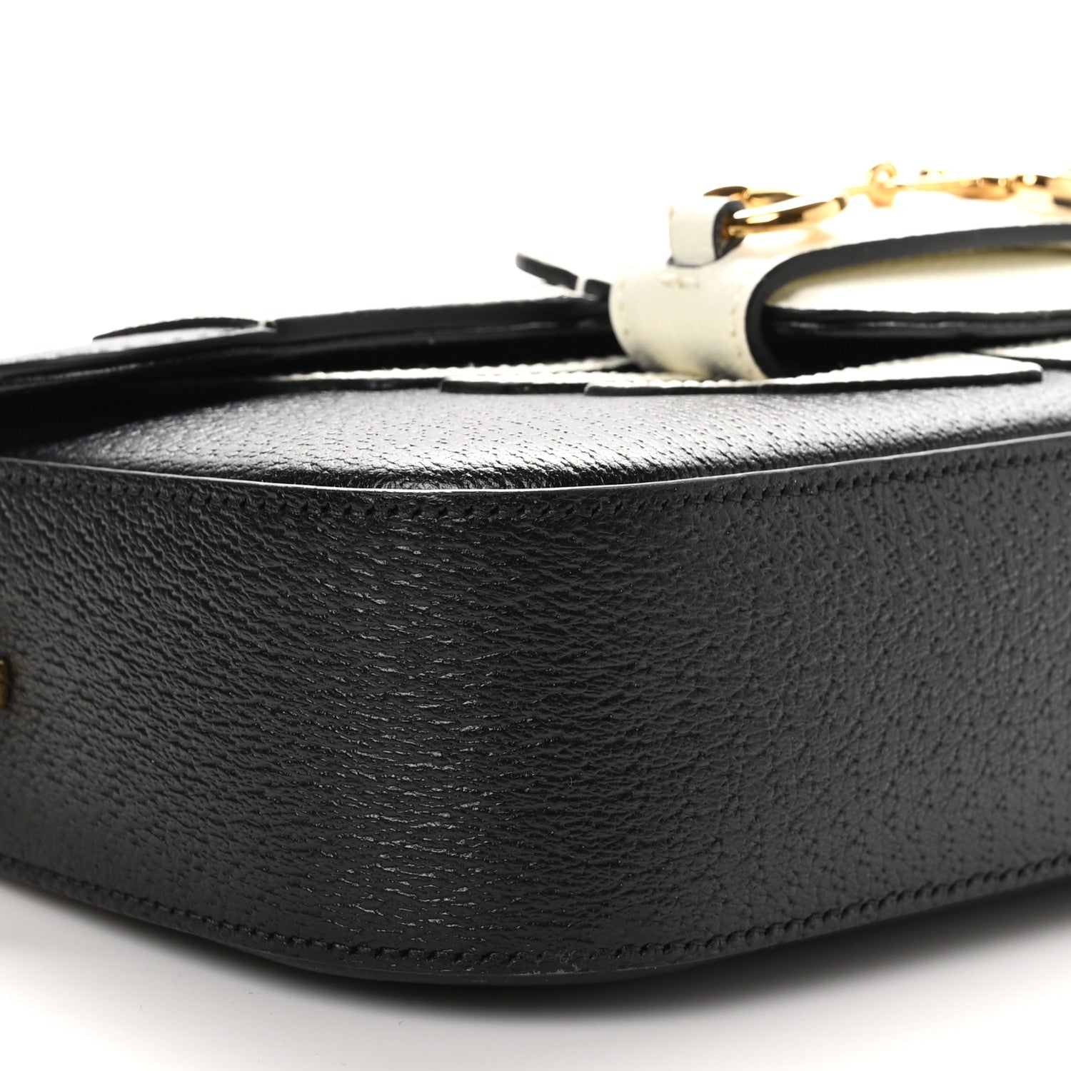 Gucci X ADIDAS Textured Dollar Calfskin Web Small Trefoil Horsebit 1955 Shoulder Bag Black Off White 9 of 10