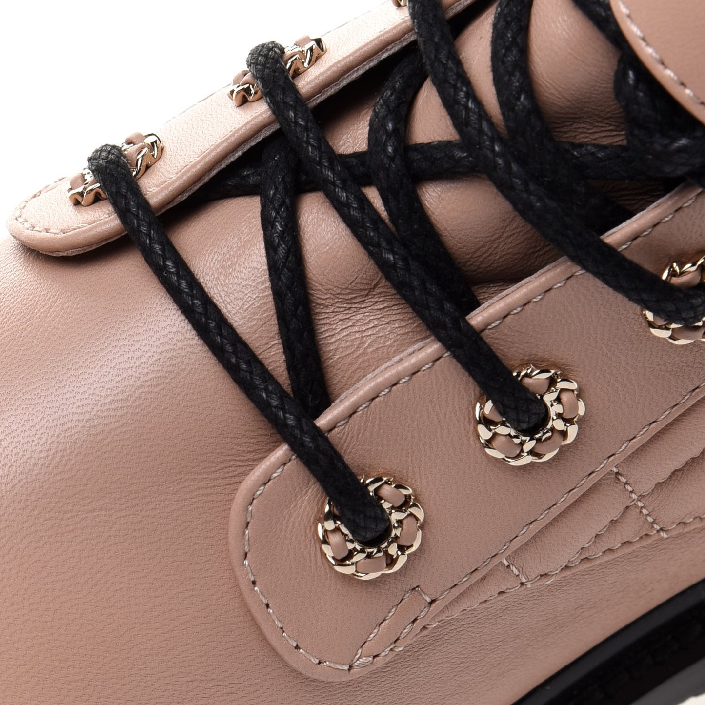 Shiny Lambskin Quilted Lace Up Combat Boots 38 Beige Black