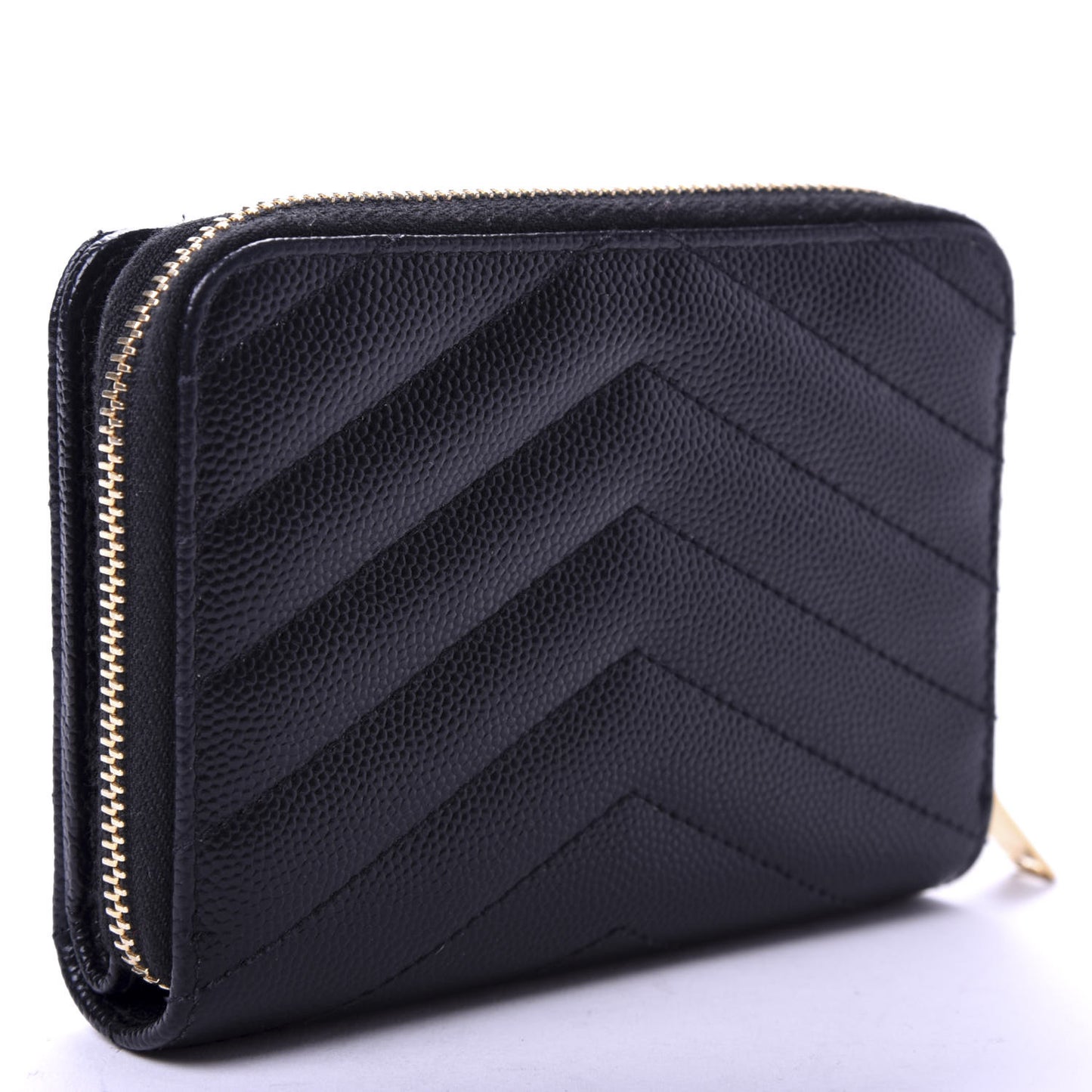 Grain De Poudre Matelasse Chevron Monogram Compact Zip Around Wallet Black