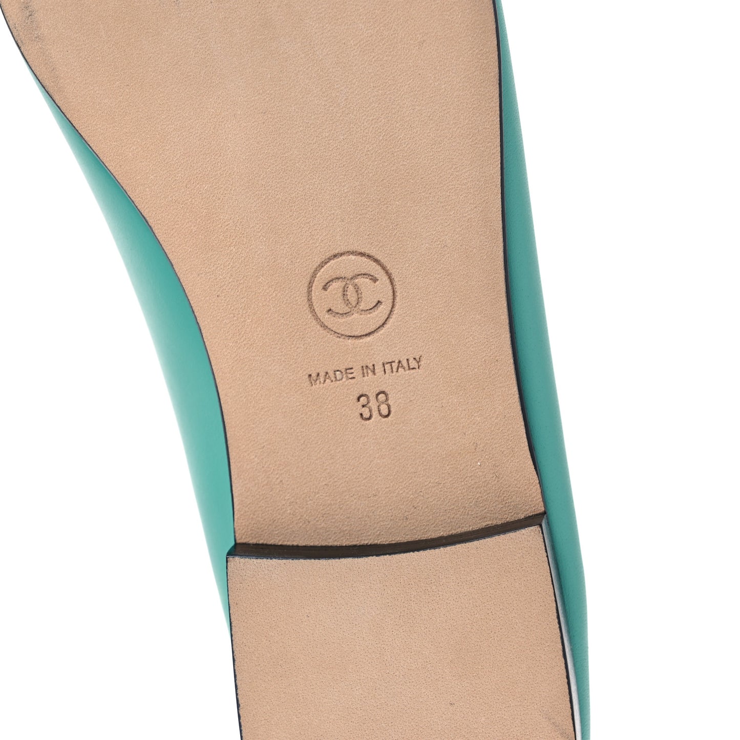 Calfskin Grosgrain Cap Toe CC Ballerina Flats 38 Turquoise Black