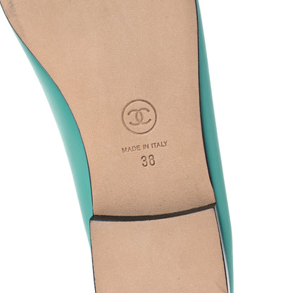 Chanel Calfskin Grosgrain Cap Toe CC Ballerina Flats 38 Turquoise Black 8 of 13