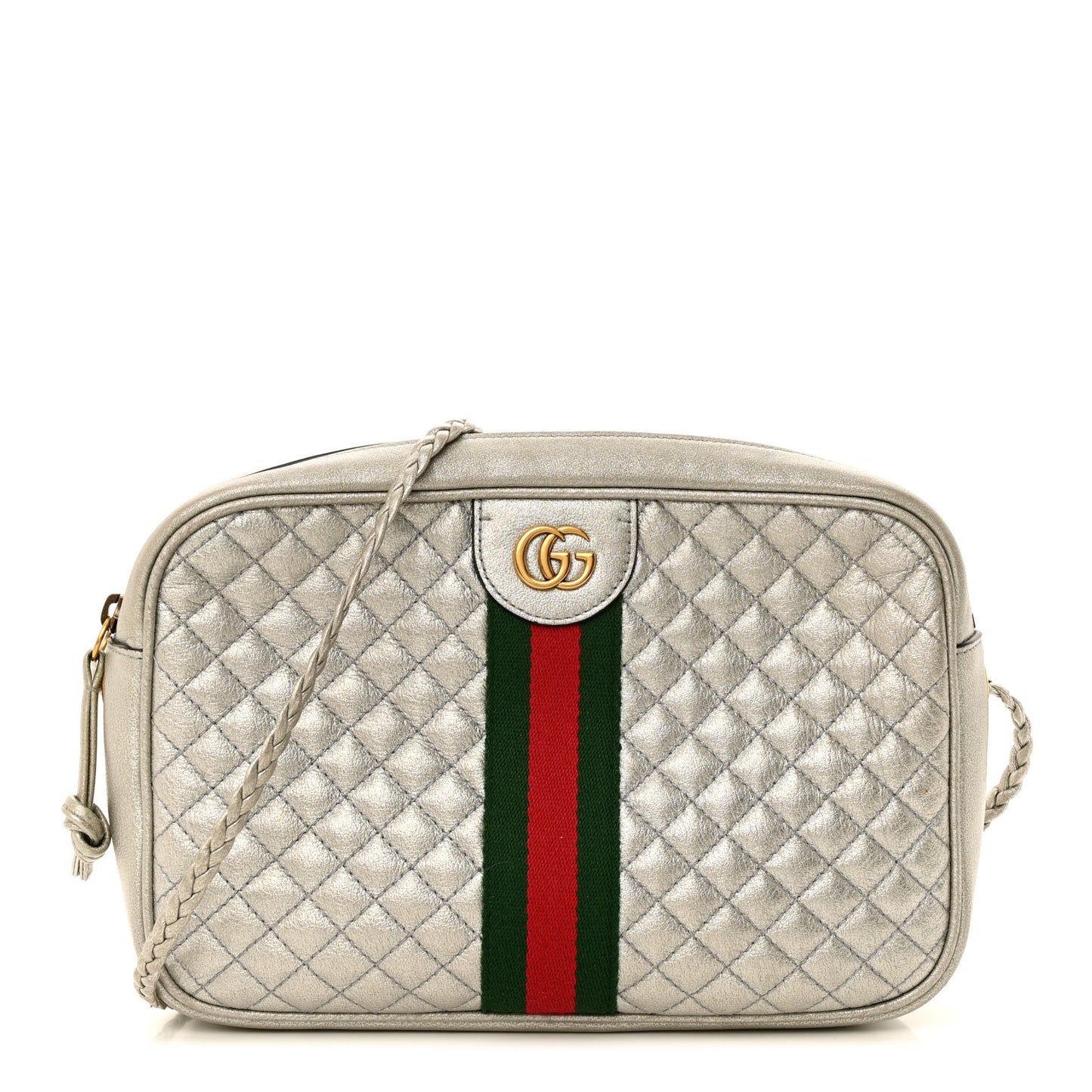 Laminated Nappa Web Trapuntata Small GG Shoulder Bag Argento