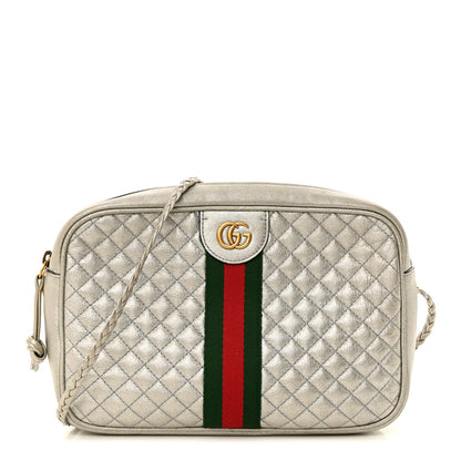 Gucci Laminated Nappa Web Trapuntata Small GG Shoulder Bag Argento 1 of 14