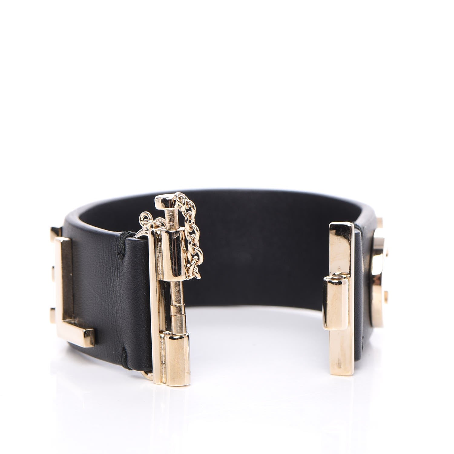 Chanel Calfskin Logo Cuff Bracelet Black Gold 7 of 8