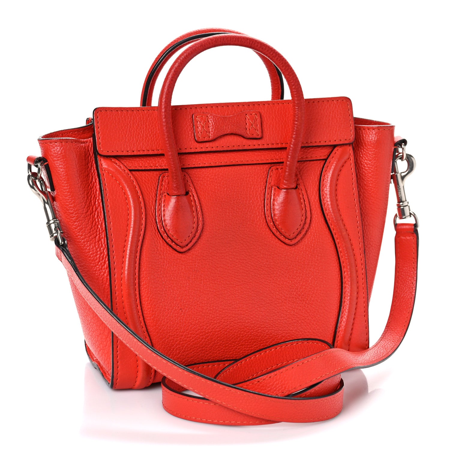 Celine Drummed Calfskin Nano Luggage Vermillion 3 of 10
