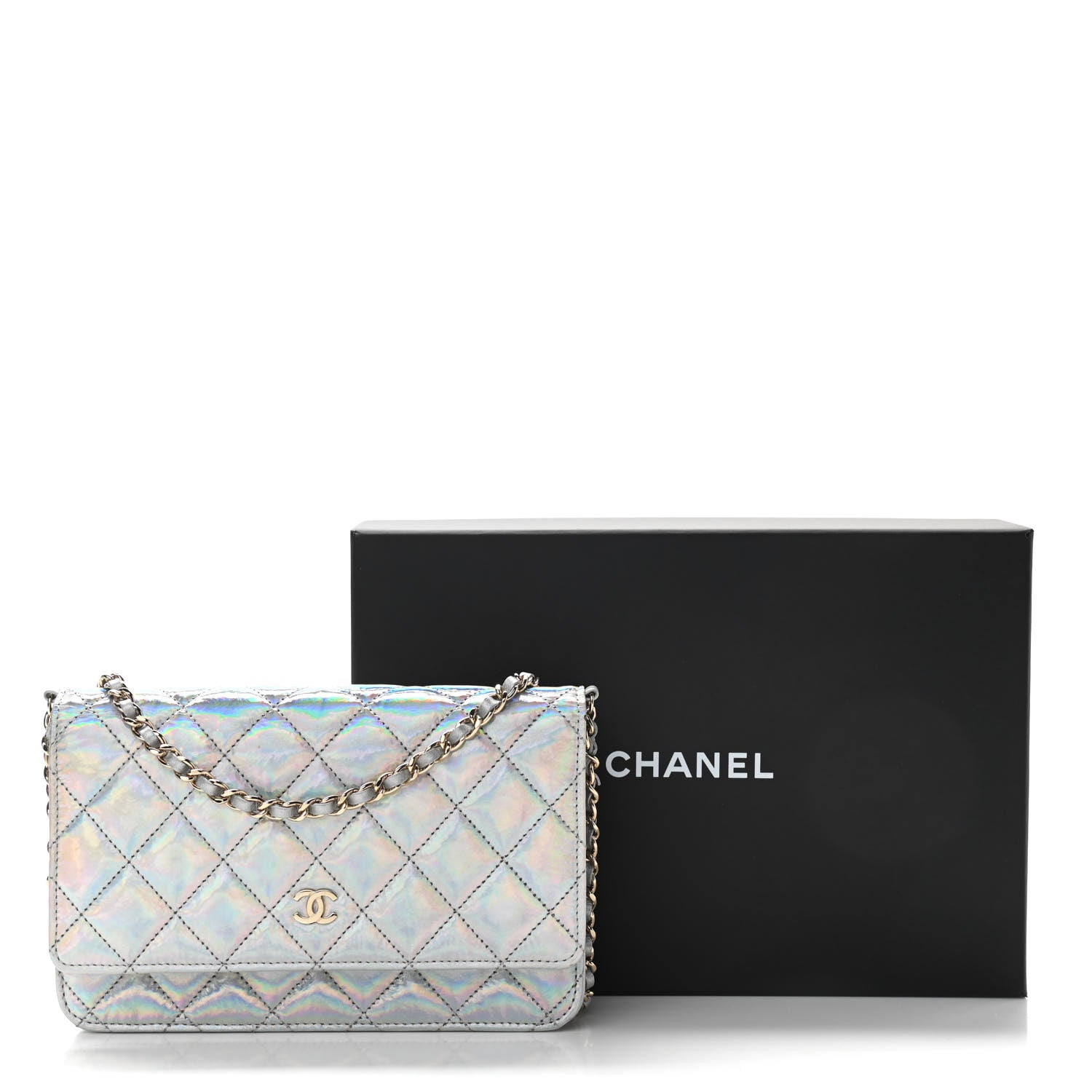 Chanel Iridescent Goatskin Quilted Wallet On Chain WOC Silver 14 of 14