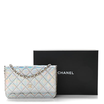 Chanel Iridescent Goatskin Quilted Wallet On Chain WOC Silver 14 of 14