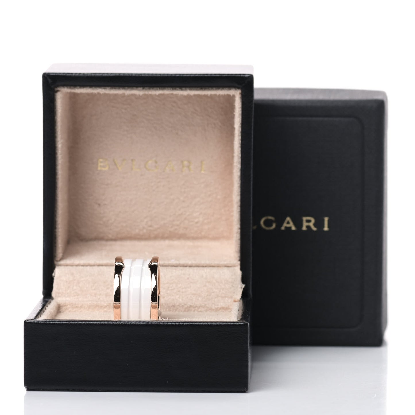 18K Rose Gold White Ceramic B.Zero1 Four-Band Ring 55 7.25