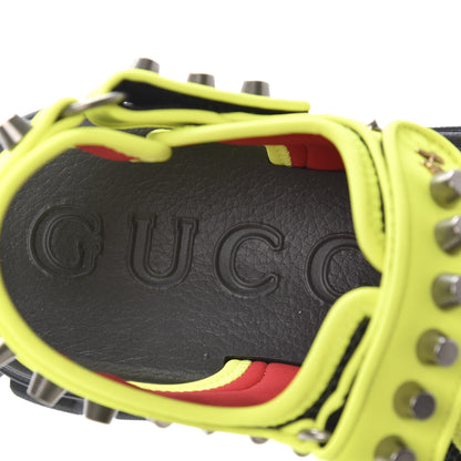 Gucci Technical Canvas Calfskin Studded Mens Aguru Sandals 7 Neon Yellow 7 of 8
