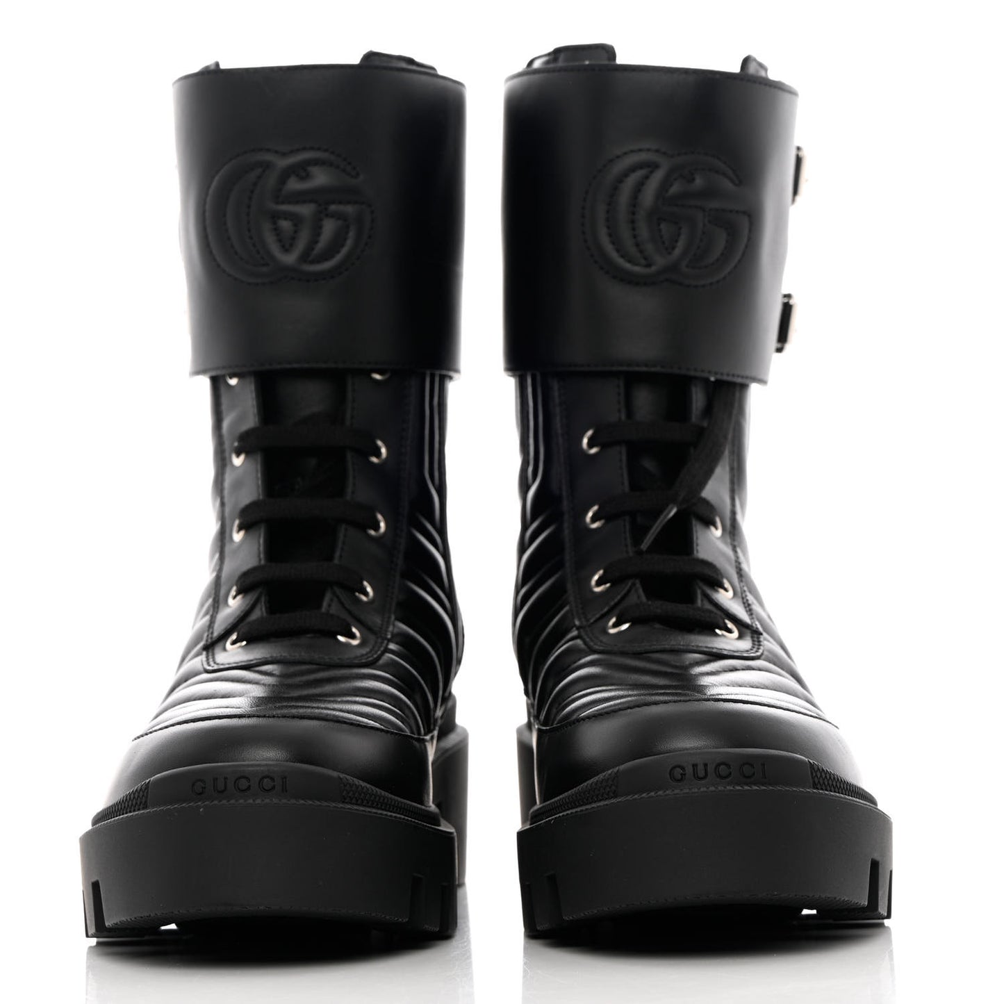 Nappa Frances GG Matelasse Platform Combat Boots 41 Black