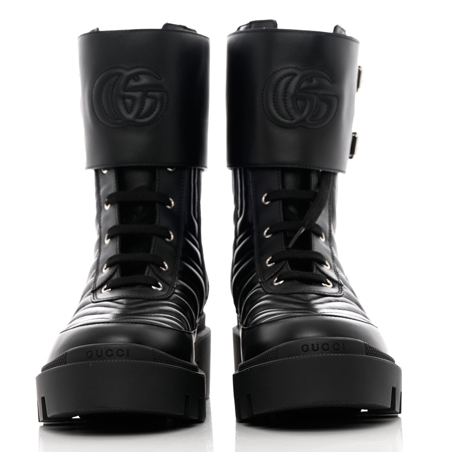 Gucci Nappa Frances GG Matelasse Platform Combat Boots 41 Black 2 of 13