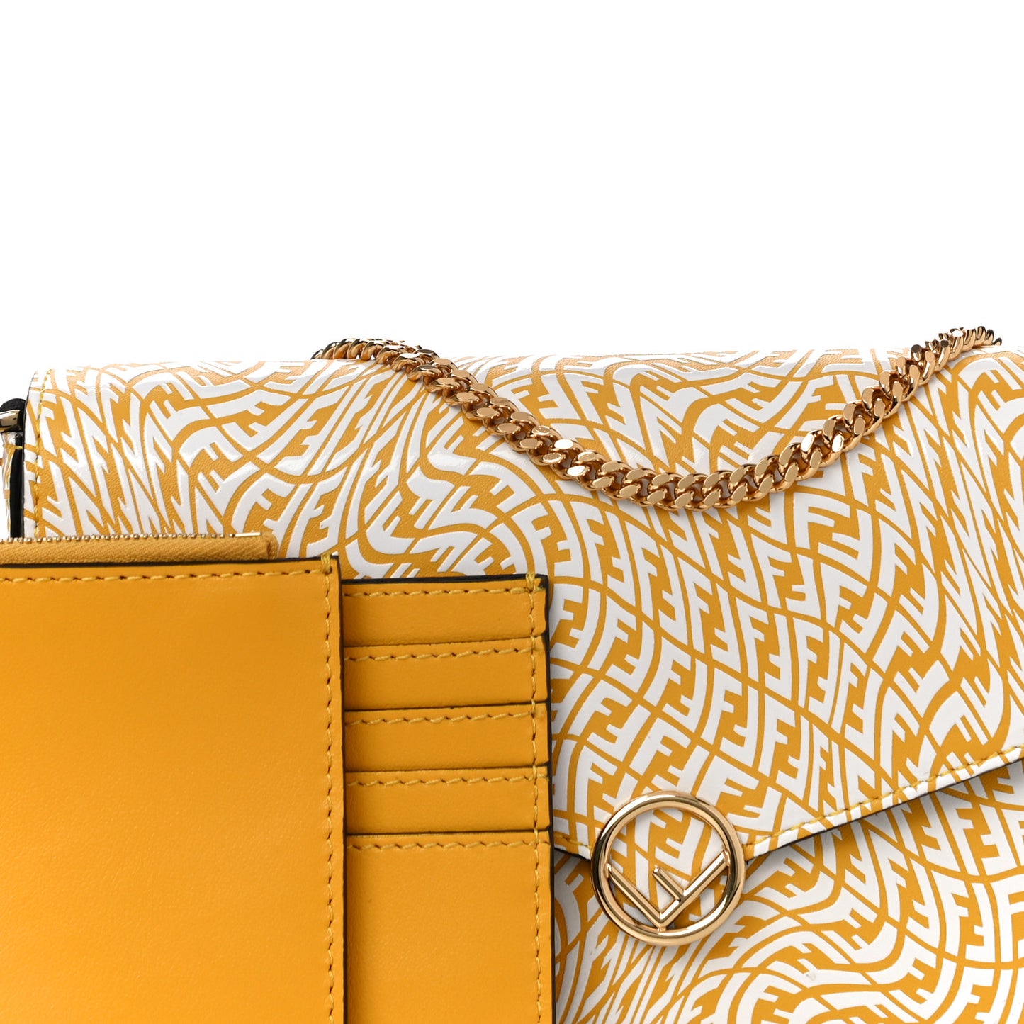 X SARAH COLEMAN Vitello Liberty Ceylon F is Fendi Micro FF Vertigo Embossed Envelope Wallet on Chain with Pouches Mimosa White