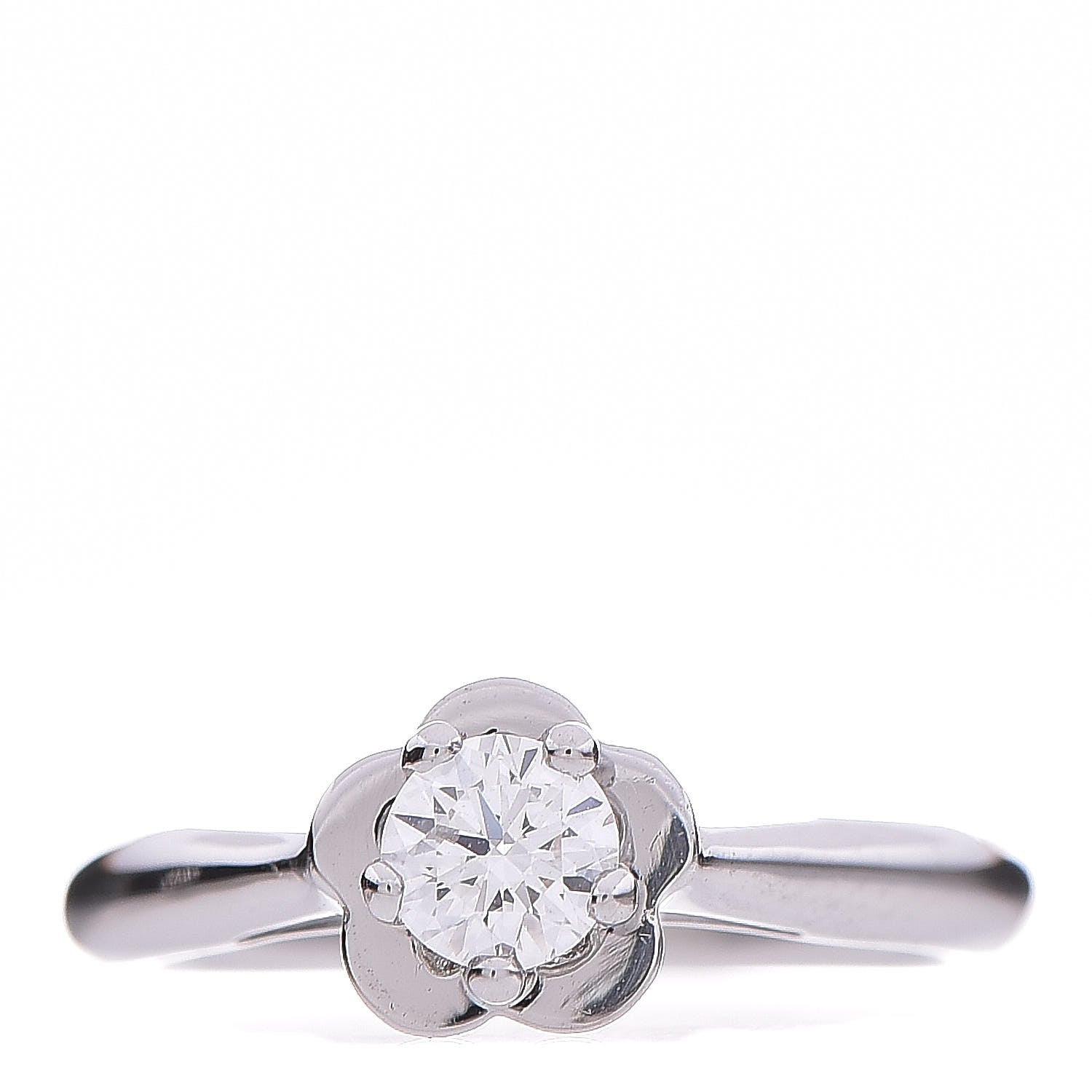 Chanel Platinum Diamond Camellia Solitaire Ring 44 3 1 of 6