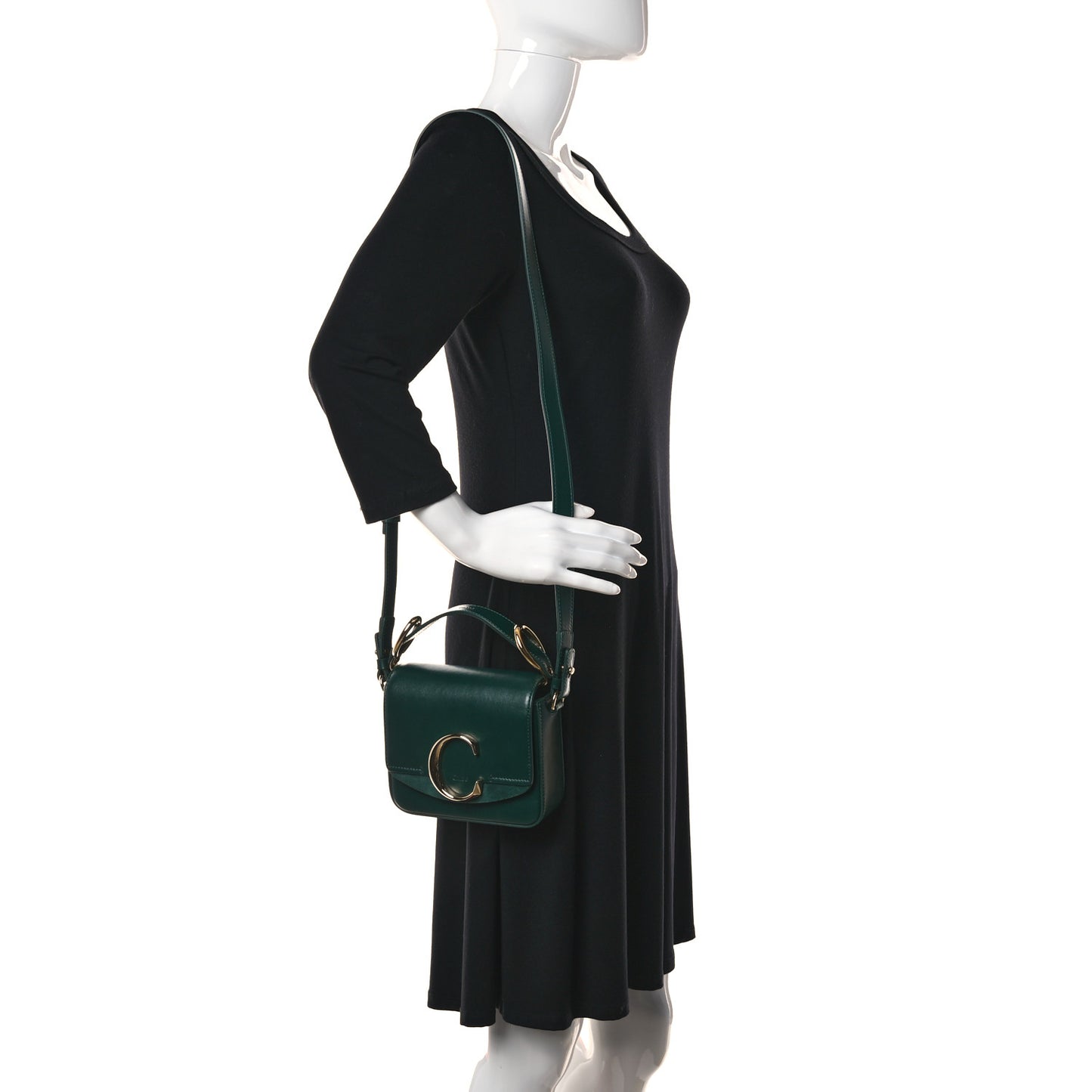 Shiny Calfskin Suede Mini C Double Carry Green