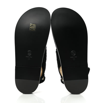 Chanel Calfskin Hair Suede Shearling Dad Sandals 39 Black 5 of 9