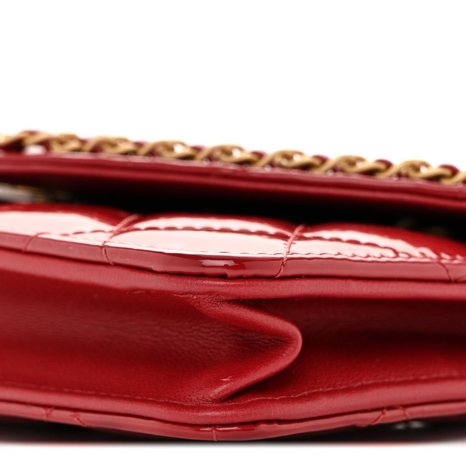 Chanel Patent Quilted Chain Around Heart Wallet On Chain WOC Red 11 of 15