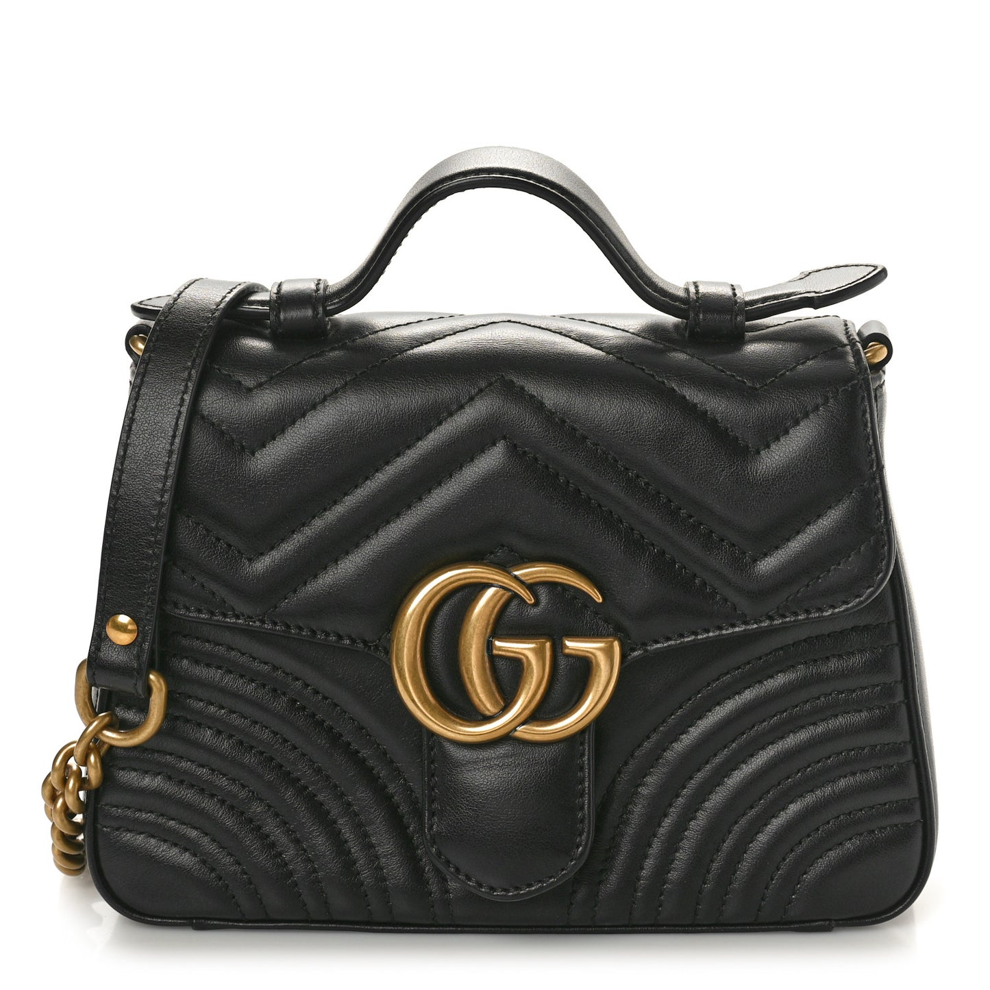 Calfskin Matelasse Mini GG Marmont Top Handle Shoulder Bag Black