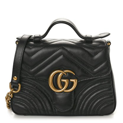 Gucci Calfskin Matelasse Mini GG Marmont Top Handle Shoulder Bag Black 1 of 10