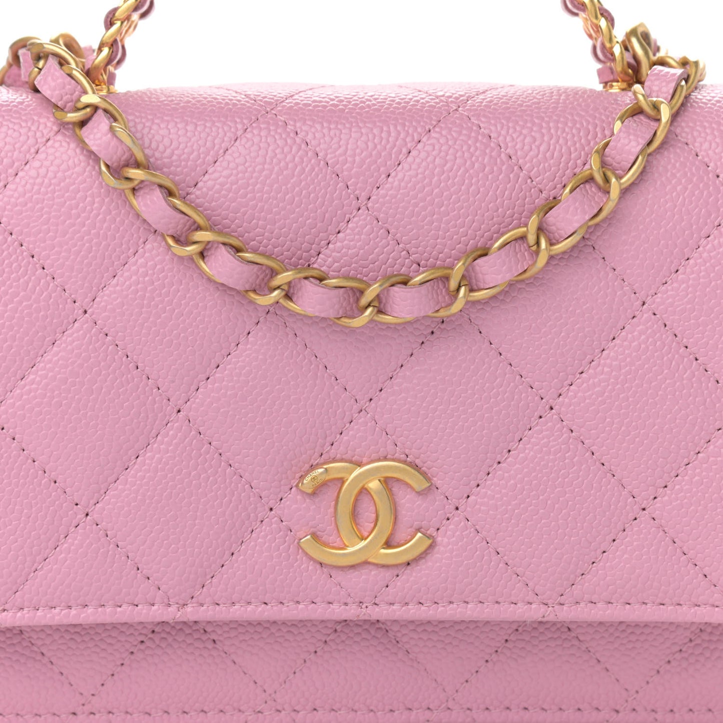 Shiny Caviar Quilted Pick Me Up Wallet On Chain WOC Pink