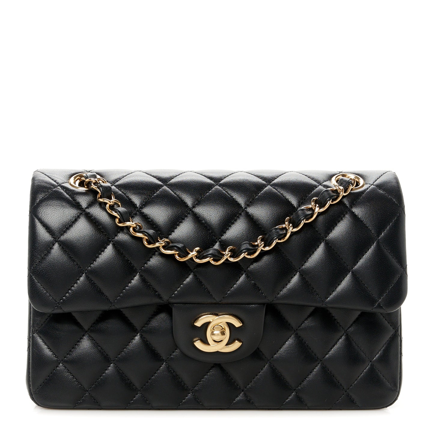 Lambskin Quilted Small Double Flap Black