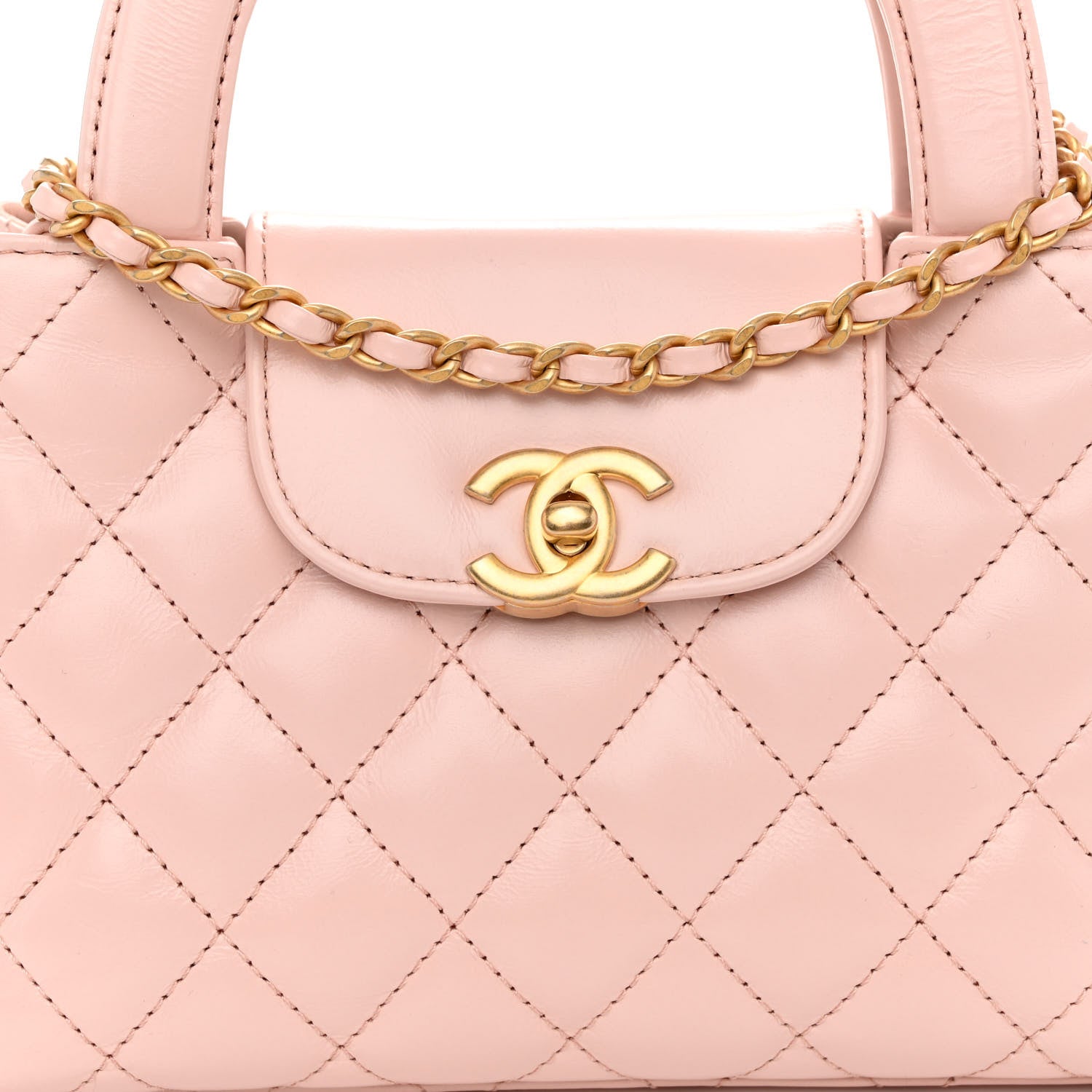 Chanel Shiny Aged Calfskin Quilted Nano Kelly Shopper Light Pink 8 of 10