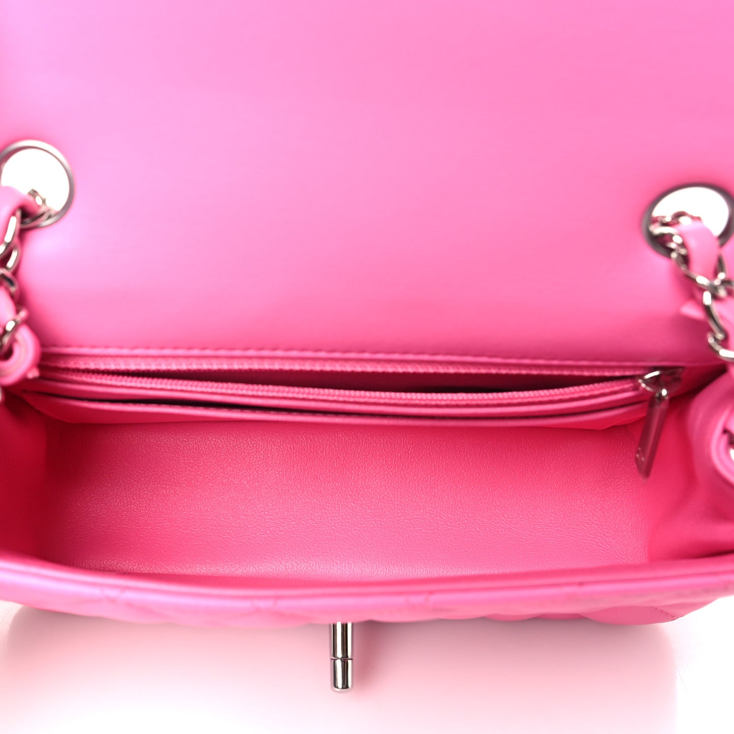 Lambskin Quilted Mini Rectangular Flap Neon Pink