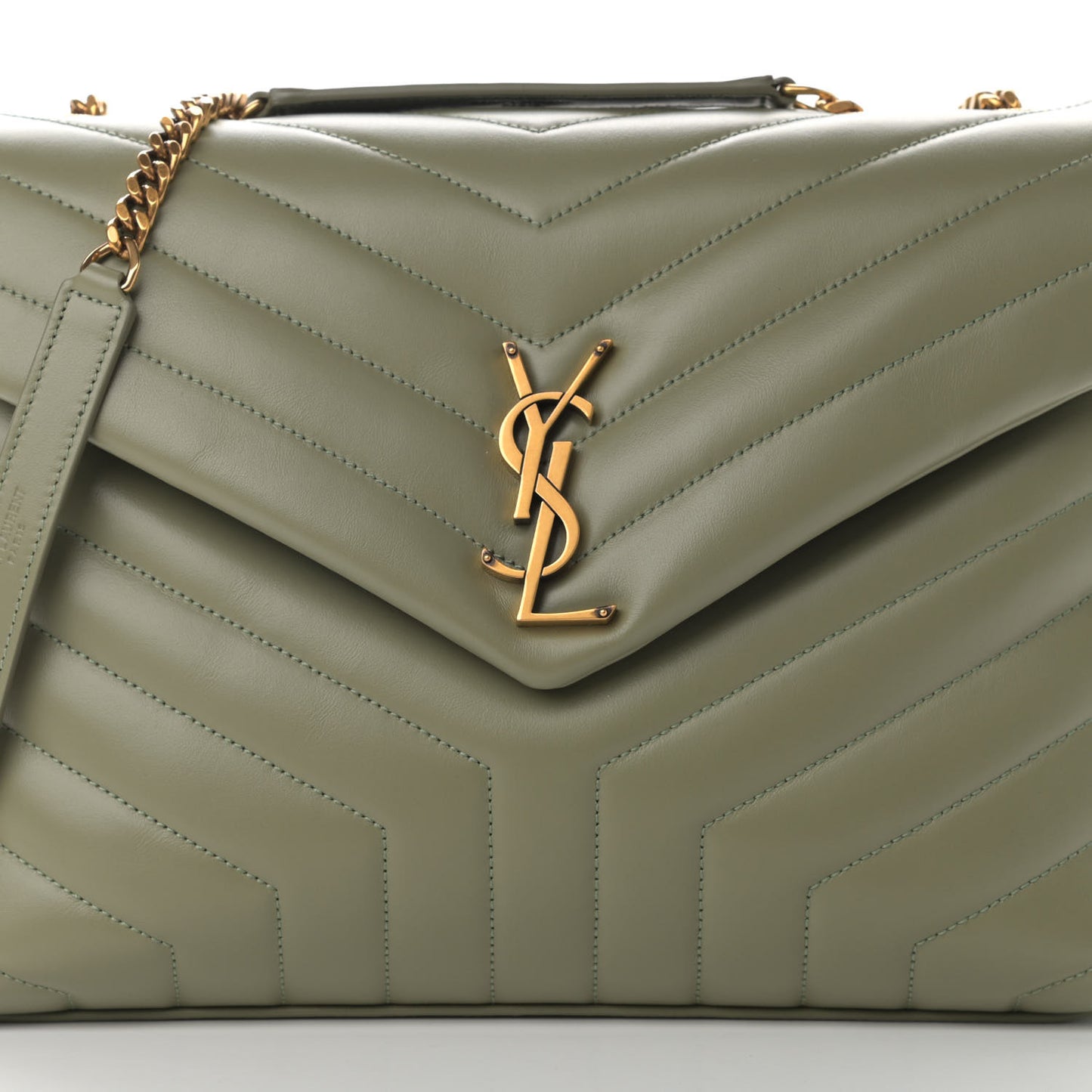 Calfskin Y Quilted Monogram Medium Loulou Chain Satchel Light Sage