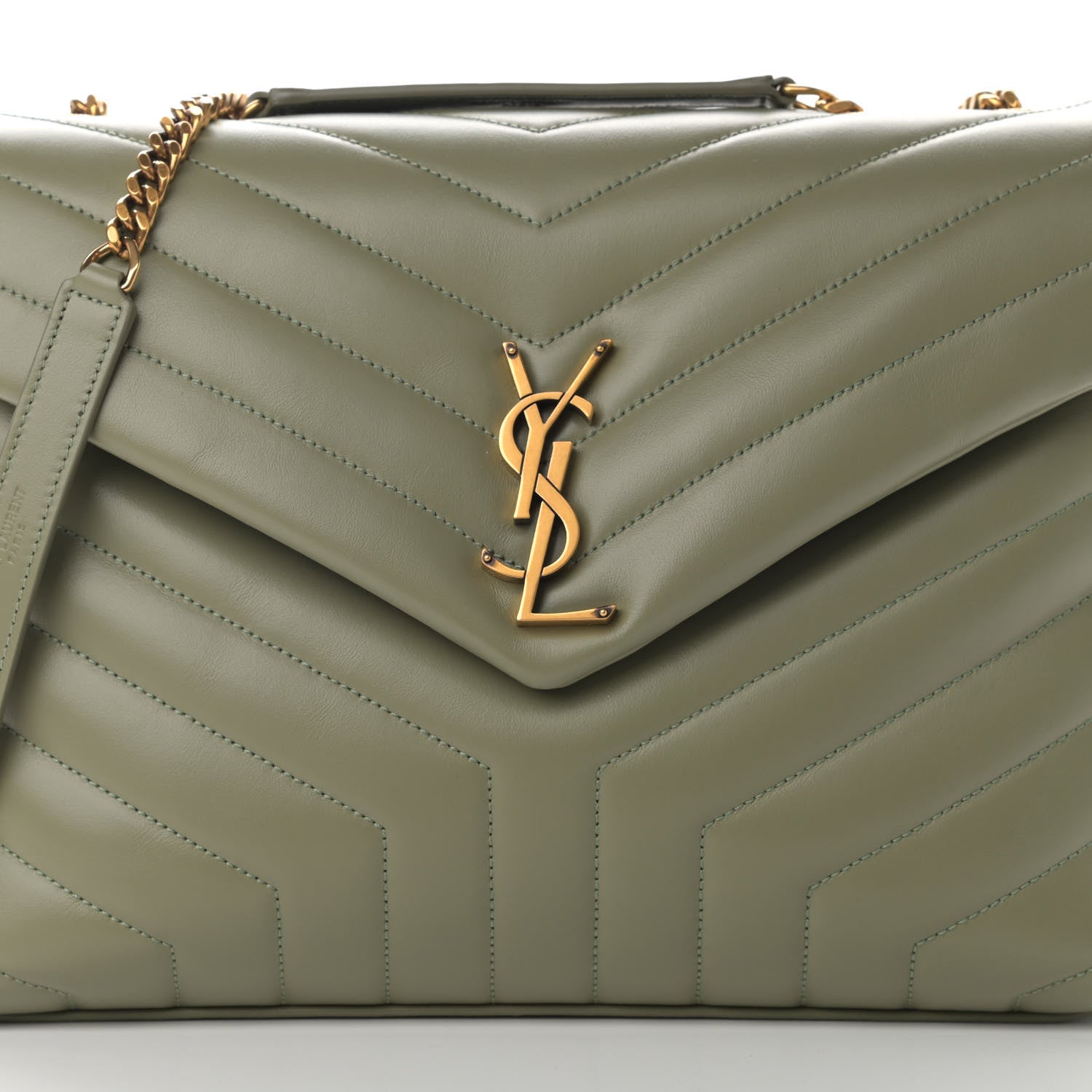 Saint Laurent Calfskin Y Quilted Monogram Medium Loulou Chain Satchel Light Sage 7 of 10