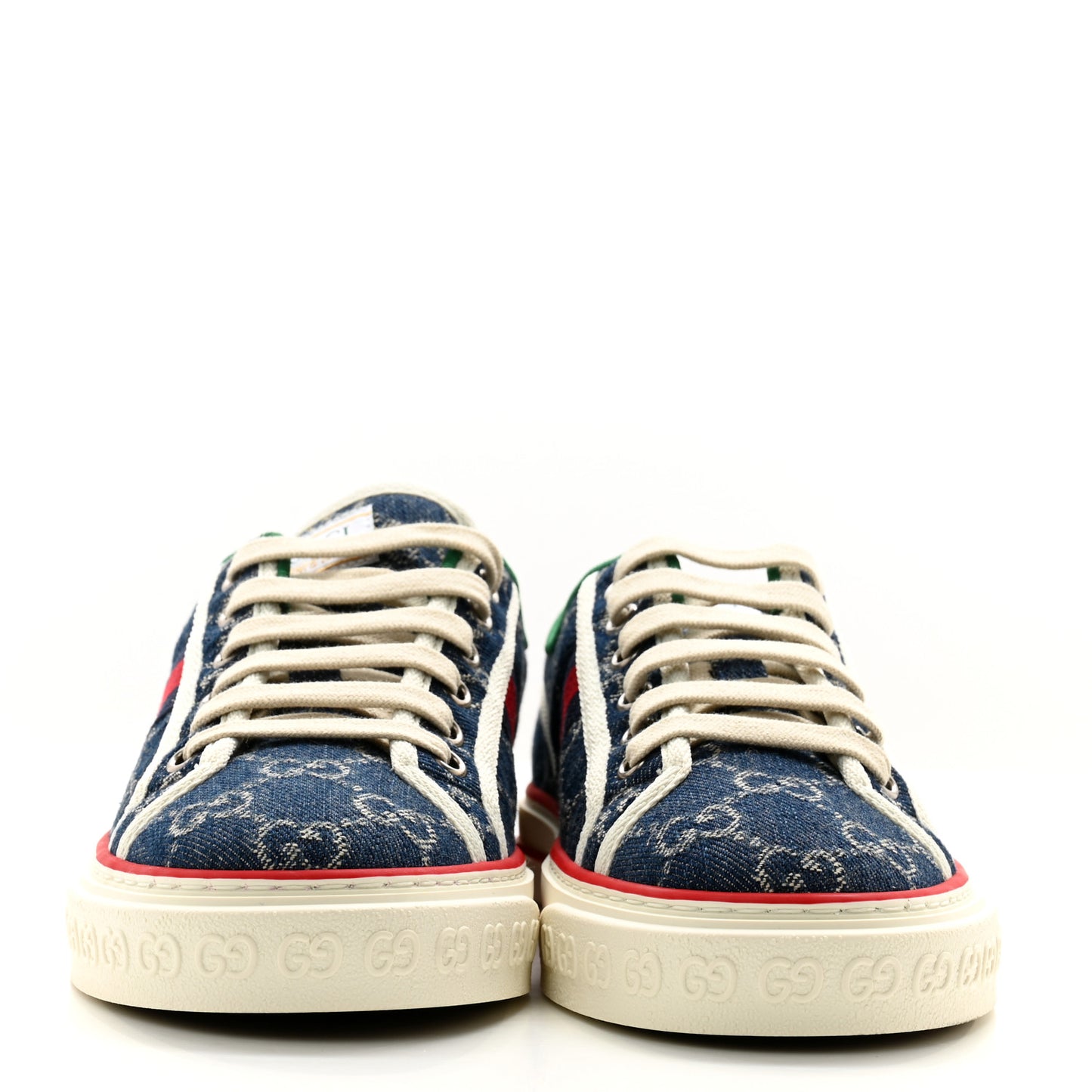 New Denim GG Monogram Web Womens 1977 Tennis Sneakers 38.5 Blue Tea Mystic White