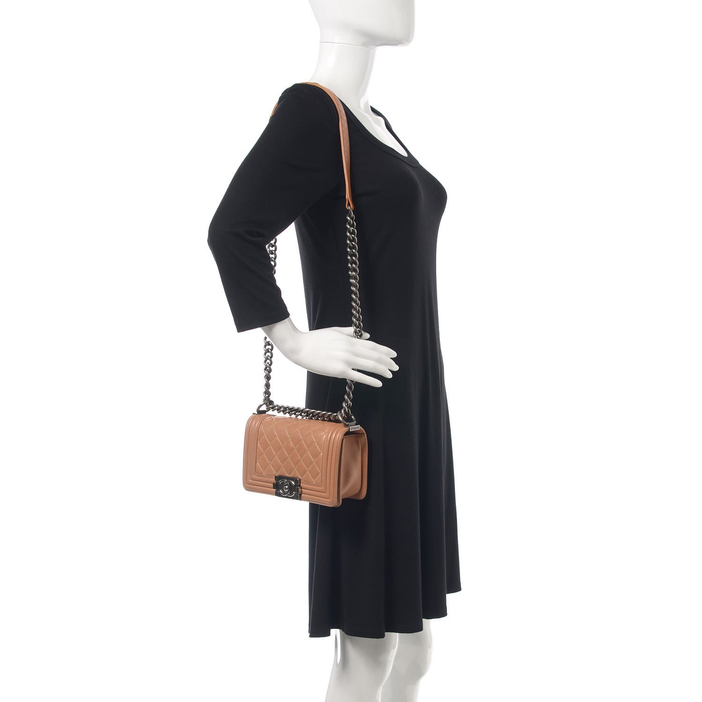 Calfskin Quilted Small Boy Flap Beige