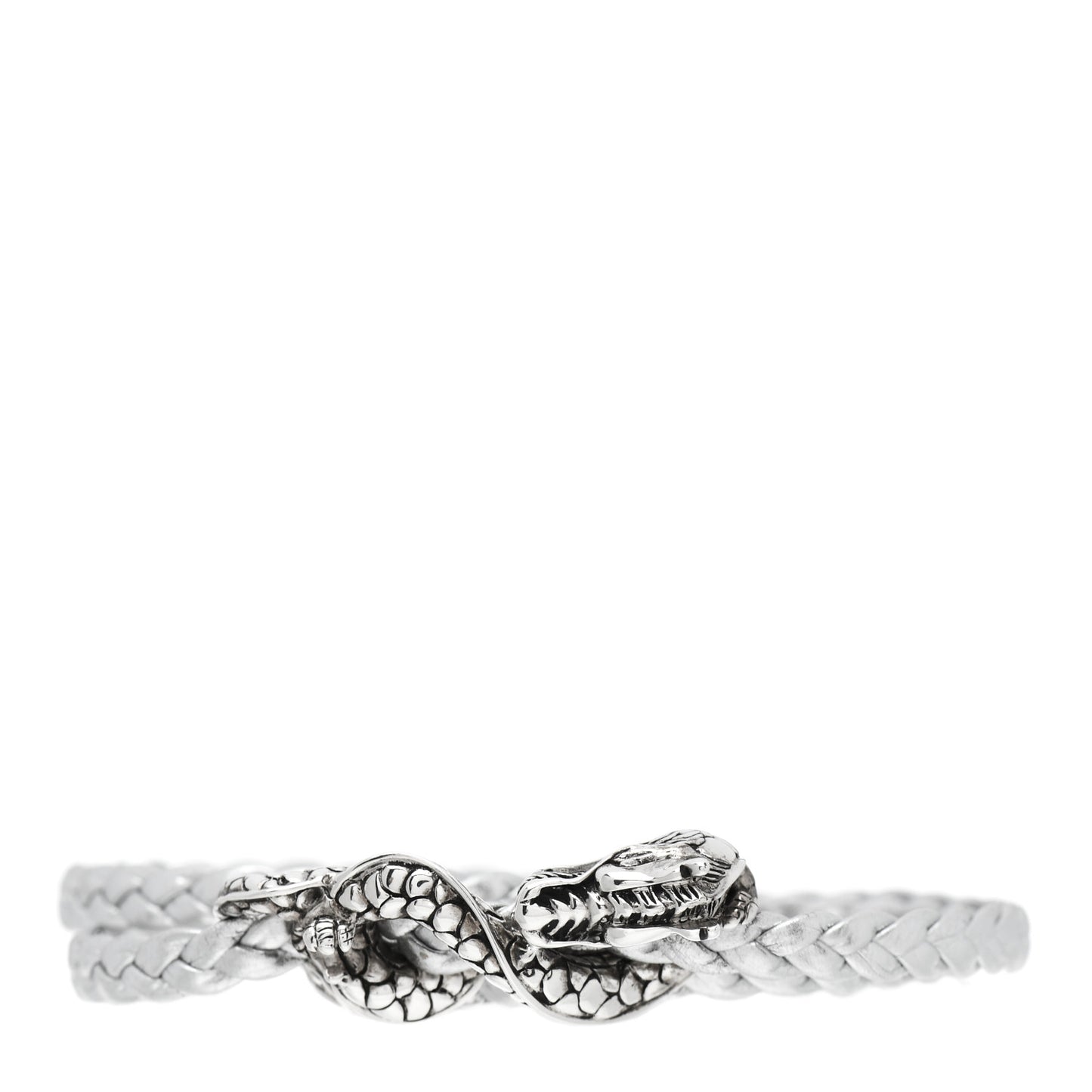 Sterling Silver Leather Naga Dragon Triple Wrap Bracelet Silver